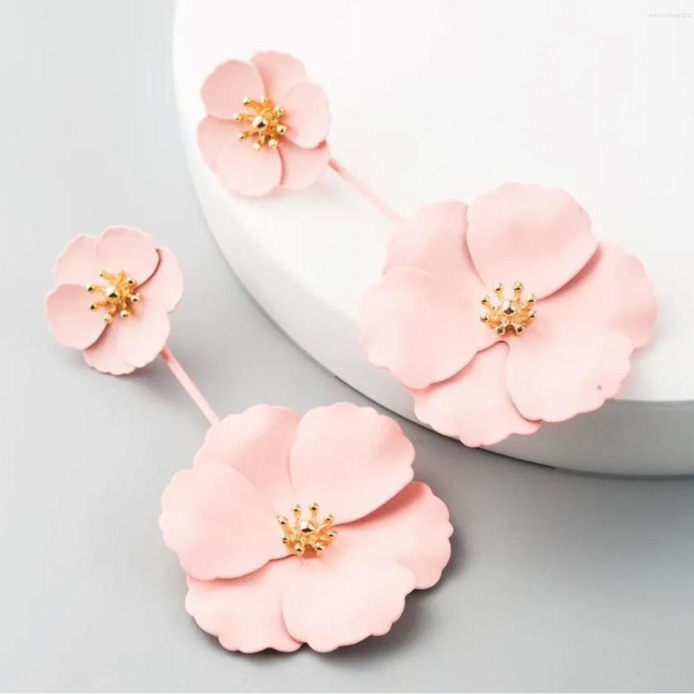 Delicate Pink and Gold Floral Earrings